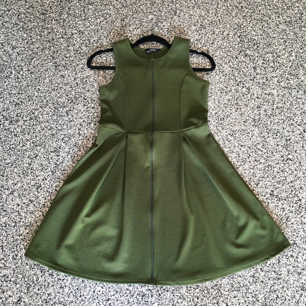 Capri ✦ Fit & Flare Kaki Green Dress (size 14)